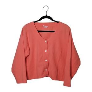 B'GAUZE Boxy Crop Top Lagenlook Cotton Pink Orange Coral Size 1 Button Front